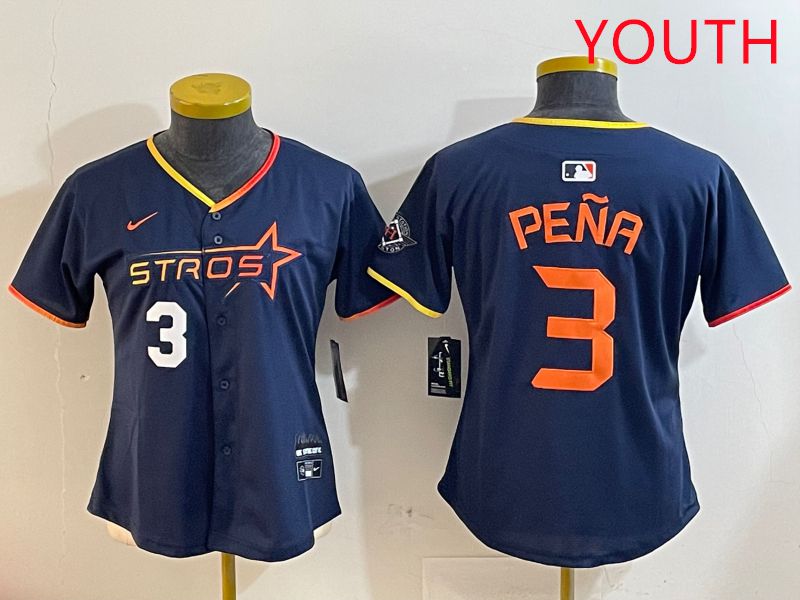 Youth Houston Astros #3 Pena Drak Blue Three generations Joint Name 2025 Nike MLB Jersey style 4103->youth mlb jersey->Youth Jersey